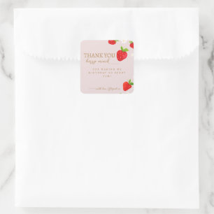 Berry First 1. Strawberry Birthday Vielen Dank Quadratischer Aufkleber