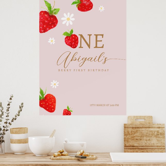 Berry First 1. Strawberry Geburtstag Willkommen Poster (Küche)