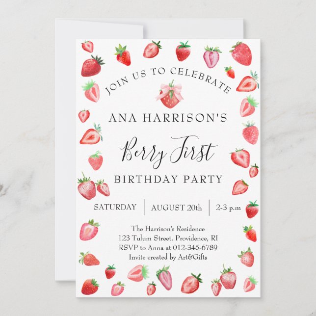 Berry First Birthday 1. Geburtstag Einladung (Vorderseite)