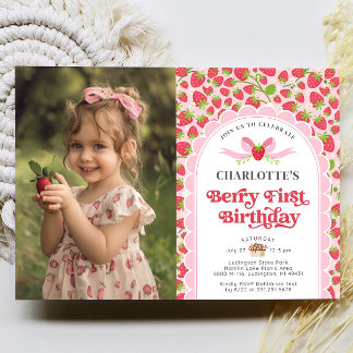 Berry First Birthday 1. Geburtstag Foto Einladung