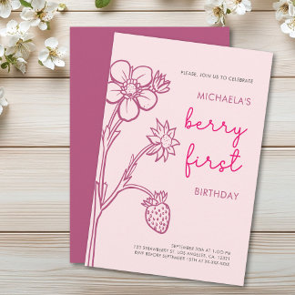 Berry First Birthday 1. Geburtstag Strawberry Einladung