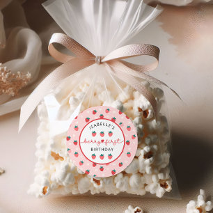 Berry First Birthday 1. Geburtstag Strawberry Part Runder Aufkleber