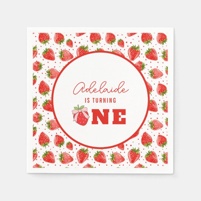 Berry First Birthday 1. Geburtstag Strawberry Part Serviette (Vorderseite)
