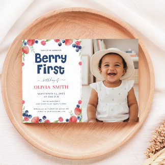 Berry First Birthday Baby Photo 1st Birthday Einladung