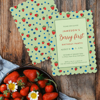 Berry First Birthday Blueberries und Strawberries Einladung