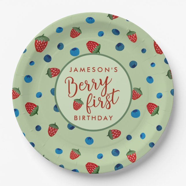 Berry First Birthday Blueberries und Strawberries Pappteller (Vorderseite)