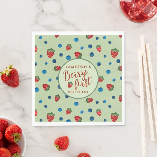 Berry First Birthday Blueberries und Strawberries Serviette (Beispiel)