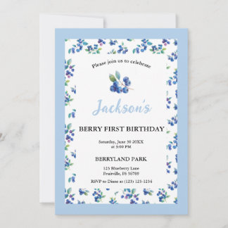 Berry First Birthday Blueberry Gingham Invite Einladung