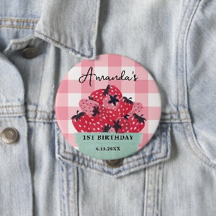 Berry First Birthday Button - Erdbeere