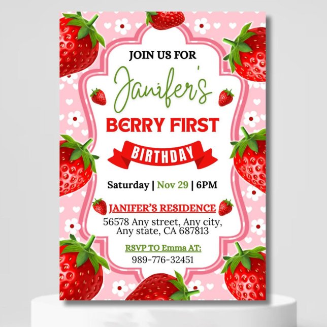 Berry First Birthday Einladung, Editable 1st Birt Einladung (Von Creator hochgeladen)