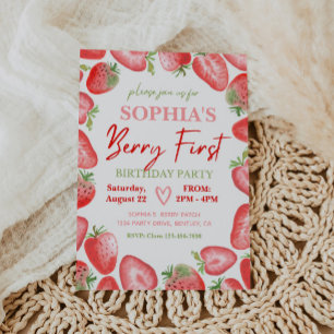 Berry First Birthday Einladung   Erdbeere