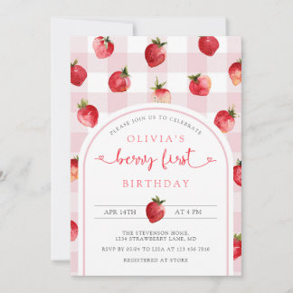Berry First Birthday Einladung | Erdbeeren
