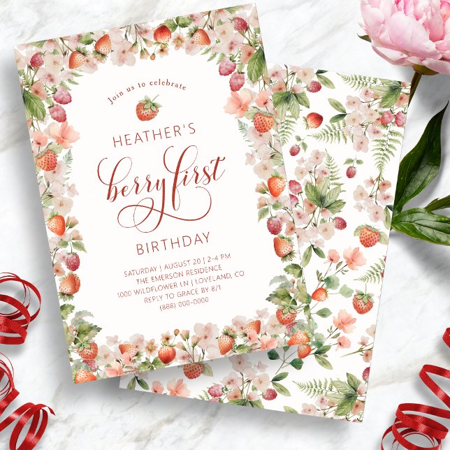 Berry First Birthday Einladungen (Cute Berry First Birthday Invitation by Painted Paperie)