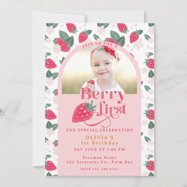Berry First Birthday Foto Einladung (Vorderseite)