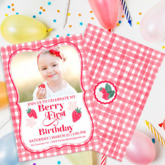 Berry First Birthday Foto Strawberry Girls 1st Einladung