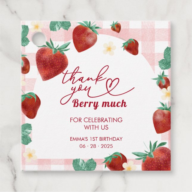 Berry First Birthday Girl 1. Geburtstag Strawberry Geschenkanhänger (Vorderseite)