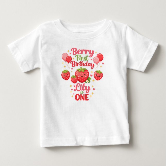 Berry First Birthday Girl Strawberry 1st Birthday  Baby T-shirt (Vorderseite)
