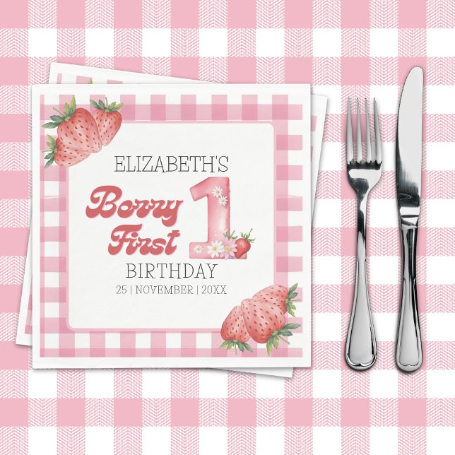 "Berry First Birthday Girl strawberry Theme Serviette (Von Creator hochgeladen)