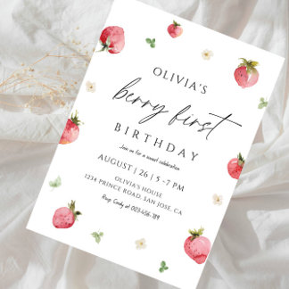 Berry First Birthday Girl - Sweet Strawberry Party Einladung