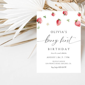 Berry First Birthday Girl - Sweet Strawberry Party Einladung