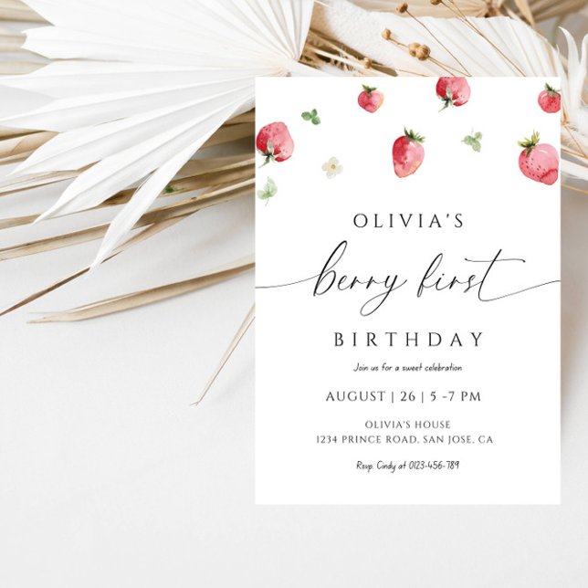 Berry First Birthday Girl - Sweet Strawberry Party Einladung (Von Creator hochgeladen)