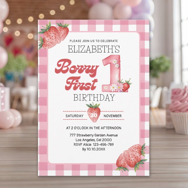 "Berry First Birthday Girl with Strawberry Theme Einladung (Von Creator hochgeladen)