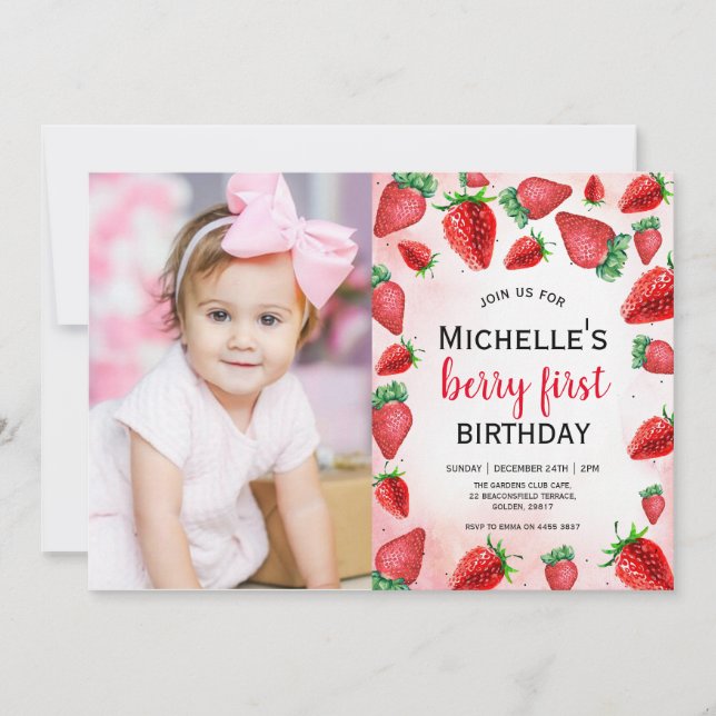 Berry First Birthday Invite, Strawberry Birthday Einladung (Vorderseite)