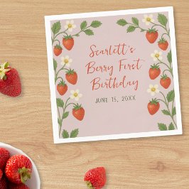 Berry First Birthday Niedlich Strawberry Floral Pi Serviette