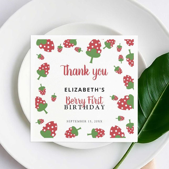 Berry First Birthday Niedlich Strawberry Girl Cust Serviette (Von Creator hochgeladen)