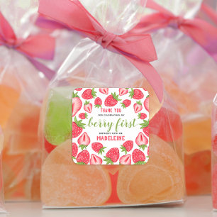 Berry First Birthday Niedlich Strawberry Vielen Da Quadratischer Aufkleber