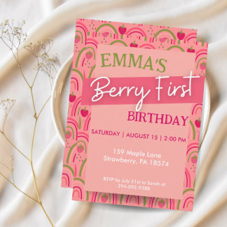 Berry First Birthday Party Einladung, Erdbeere Einladung