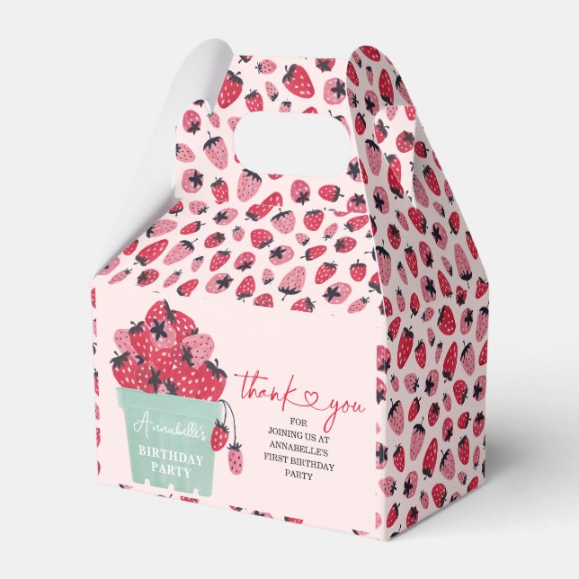 Berry First Birthday Party Einladung Strawberry Geschenkschachtel (Vorderseite)