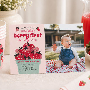 Berry First Birthday Party Foto Strawberry Einladung