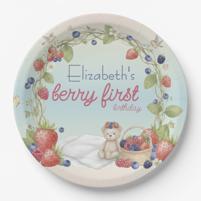 Berry First Birthday Party Paper Plate Pappteller (Vorderseite)