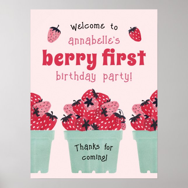 Berry First Birthday Party Poster Sign (Vorne)