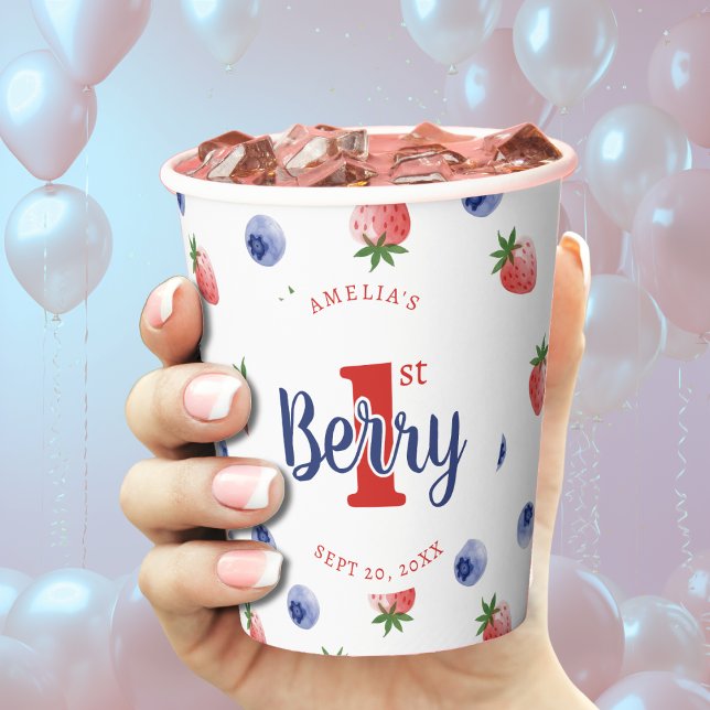 Berry First Birthday Party Strawberry & Blueberry Pappbecher (Berry First Birthday Party Strawberry & Blueberry Paper Cups
)