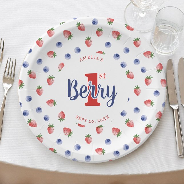 Berry First Birthday Party Strawberry & Blueberry Pappteller (Berry First Birthday Party Strawberry & Blueberry Paper Plates
)