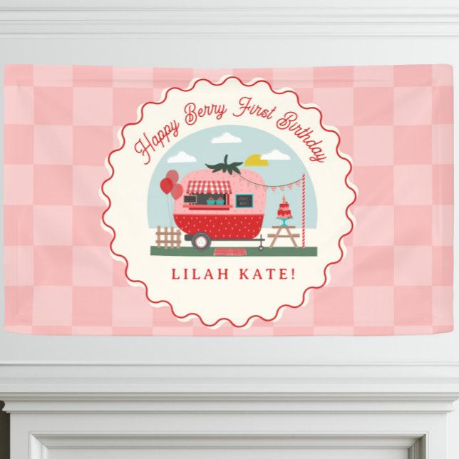 Berry First Birthday Party Strawberry Camper Banner (Von Creator hochgeladen)