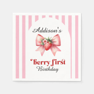 Berry First Birthday Party Strawberry Coquette Serviette