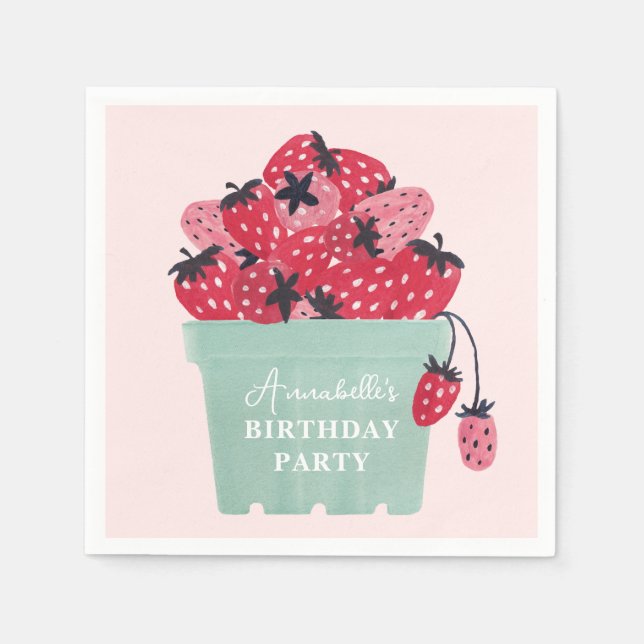 Berry First Birthday Party Strawberry Serviette (Vorderseite)