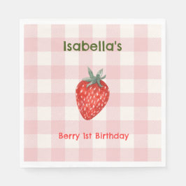 Berry First Birthday Pink & Kariertes Party Napkin Serviette