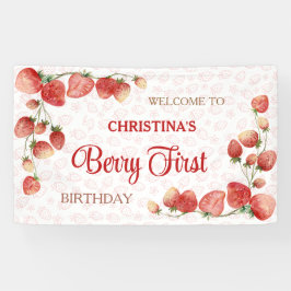 Berry first birthday pink strawberry cute girl banner