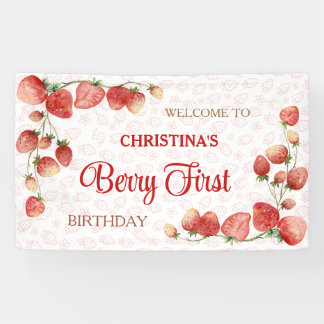 Berry first birthday pink strawberry cute girl  banner