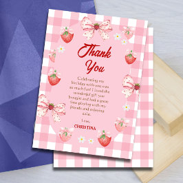 Berry first birthday pink strawberry gingham sweet dankeskarte