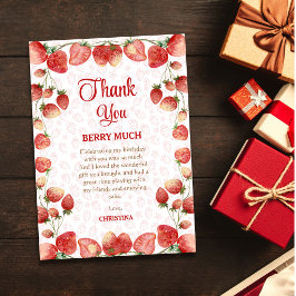 Berry first birthday pink strawberry sweet girl dankeskarte