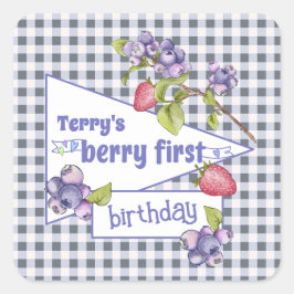 Berry First Birthday Quadratischer Aufkleber