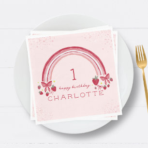 Berry First Birthday Rainbow Strawberry Bows Serviette