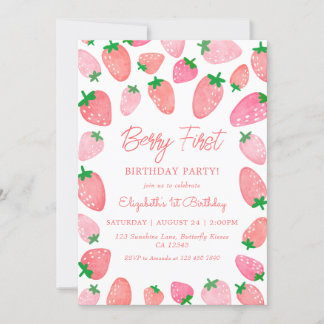 Berry First Birthday Strawberry 1. Geburtstag Einladung