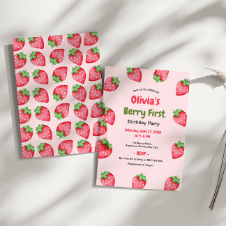 Berry First Birthday Strawberry 1. Geburtstag Einladung