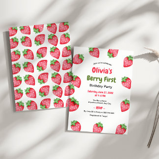 Berry First Birthday Strawberry 1. Geburtstag Einladung